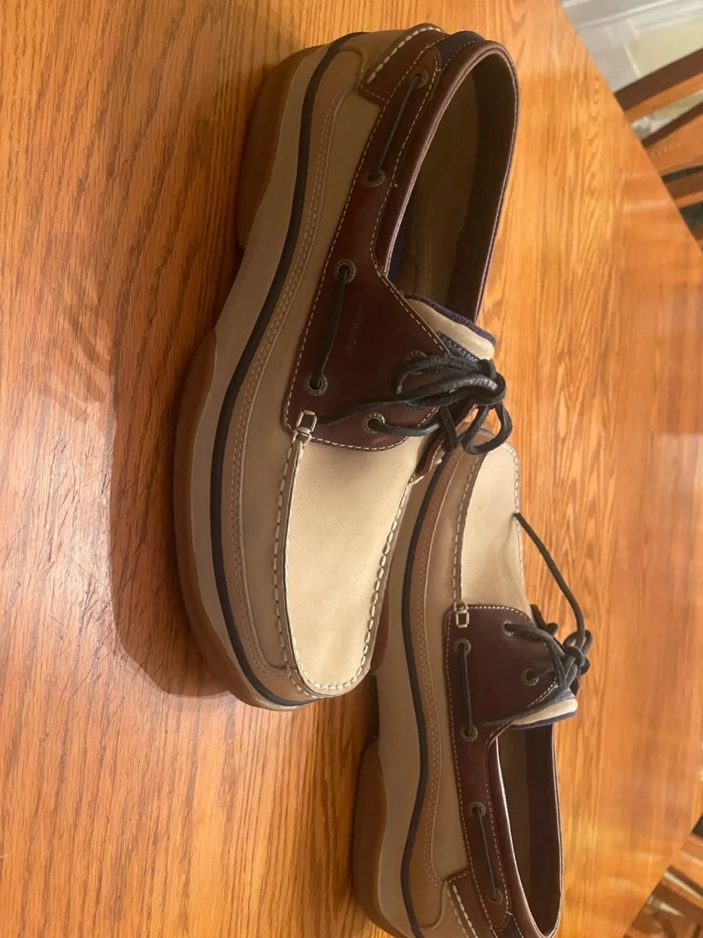 Sebago Two-Tone Leather Boat Shoes in Tan and Brown